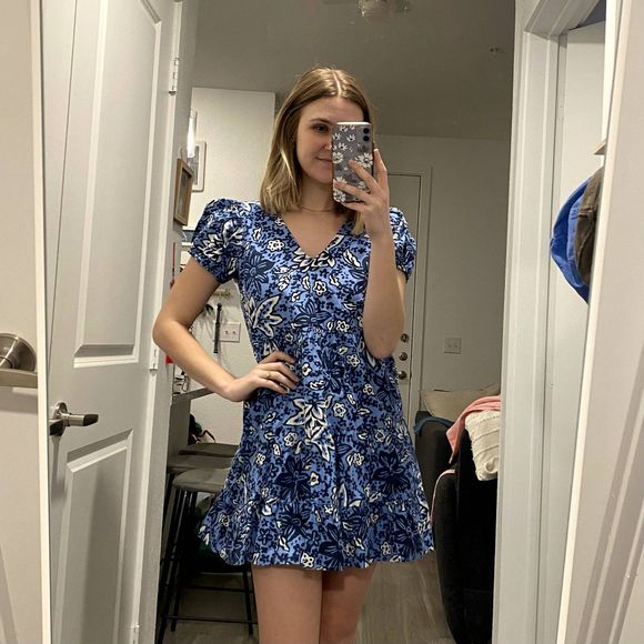 Sail to Sable Blue Floral Mini Dress (M) - Picture 1 of 10